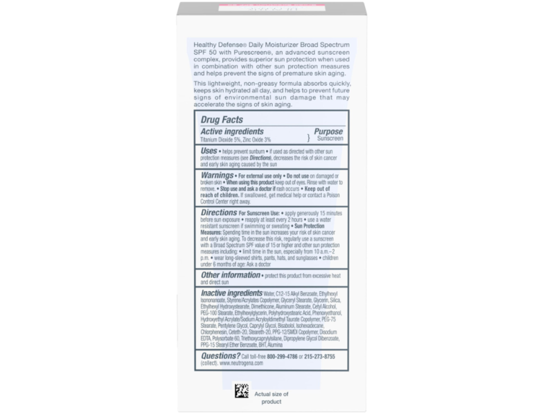 Neutrogena Healthy Defense Daily Moisturizer Sunscreen , SPF 50, 1.7 fl oz/50 mL