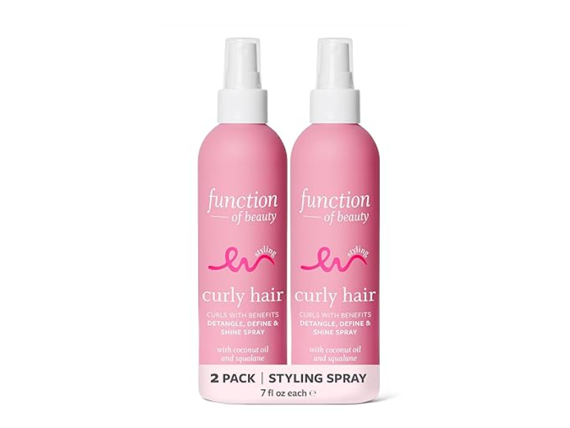 Function Of Beauty Curly Hair Define Detangle & Shine Spray, Coconut Oil & Squalane, 7 fl oz/207 mL, Pack Of 2