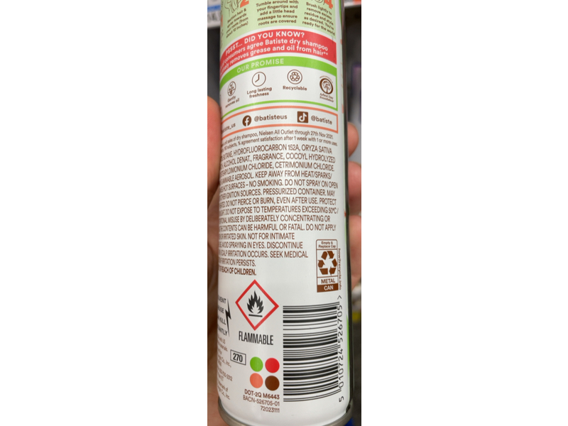 Batiste Bare Dry Shampoo, Barely Scented, 3.81 oz/108 g