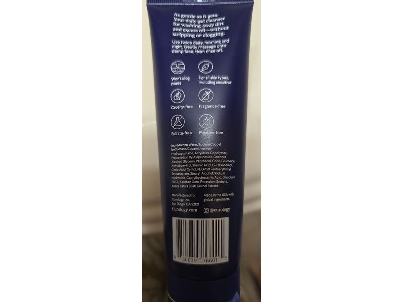Curology Gentle Cleanser Lightly Foaming Face Wash, 2.7 fl oz/80 mL