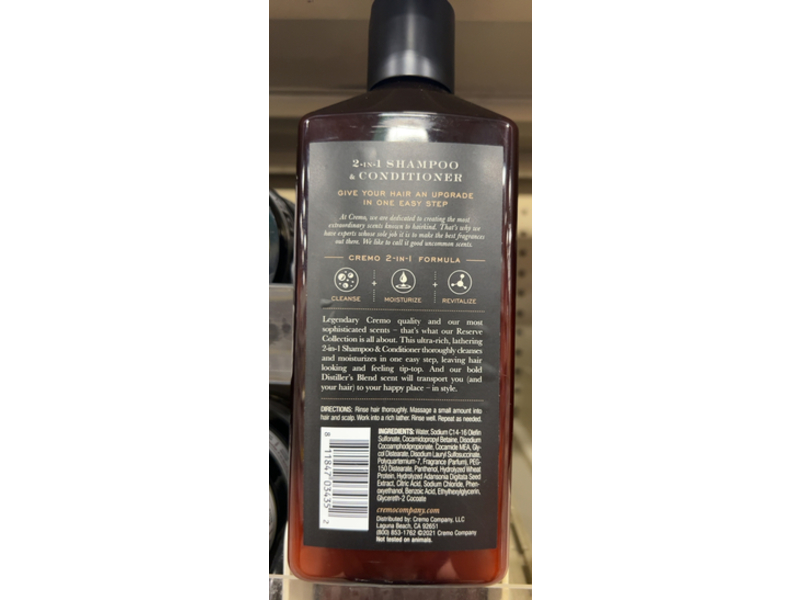 Cremo Reserve Collection 2 In 1 Shampoo Conditioner, No. 13 Distillers Blend, 16 fl oz/473 mL