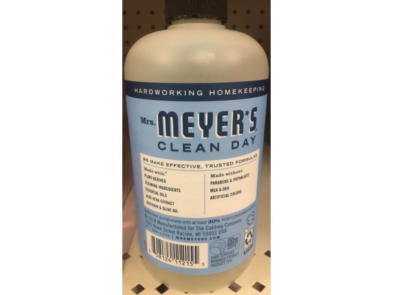 Mrs. Meyer's Clean Day Hand Soap, Rain Water Scent, Olive Oil & Aloe Vera, 12.5 fl oz/370 mL