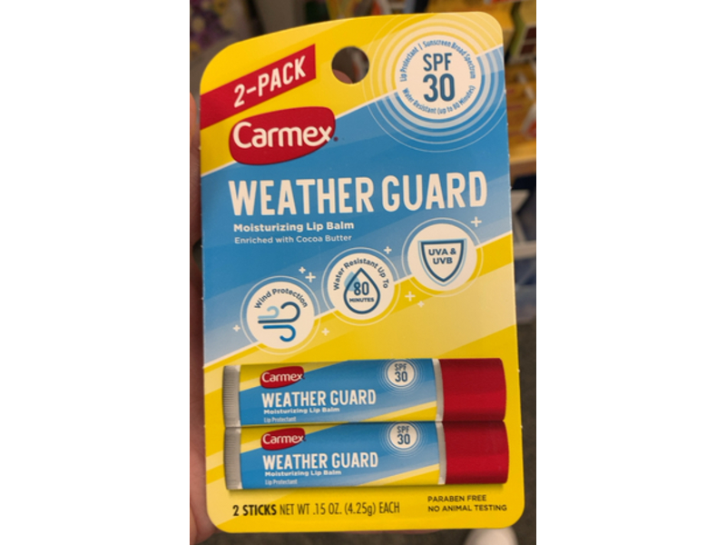 Carmex Weather Guard Moisturizing Lip Balm, SPF 30, 0.15 oz/4.25 g, Pack of 2