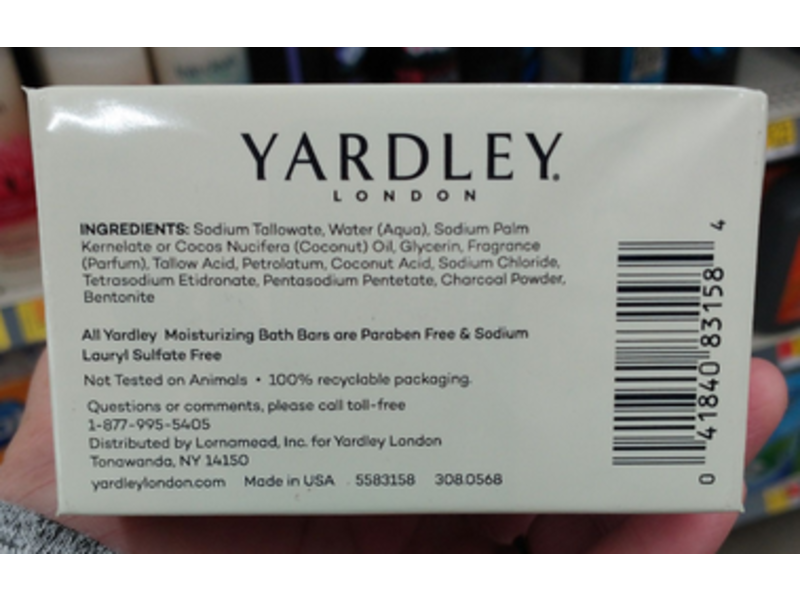 Yardley London Moisturizing Bath Bar, Activated Charcoal, 4.25 oz/120 g, Pack Of 3
