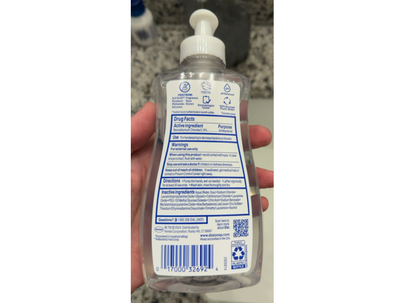 Dial Antibacterial & Sensitive Aloe Hand Soap, Fragrance Free, 11 fl oz/325 mL