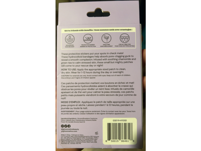 Glossmetics Check Mate Hydrocolloid Spot Stickers, Chamomile & Green Tea, 40 Counts