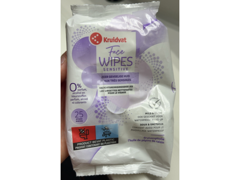 Kruidvat Sensitive Face Wipes, Sensitive, 25 Count