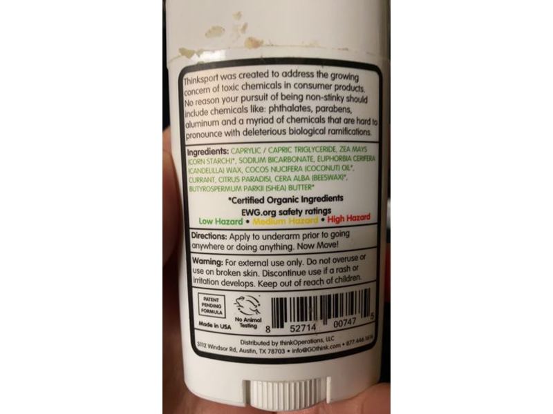 Thinksport Natural Deodorant, Currant & Grapefruit, 2.9 fl oz/82 g