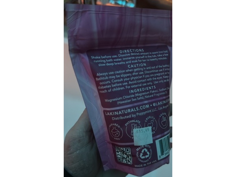 Laki Naturals Magnesium Crystal Flakes Bath Soak, Rose Garden, 8 fl oz/277 g