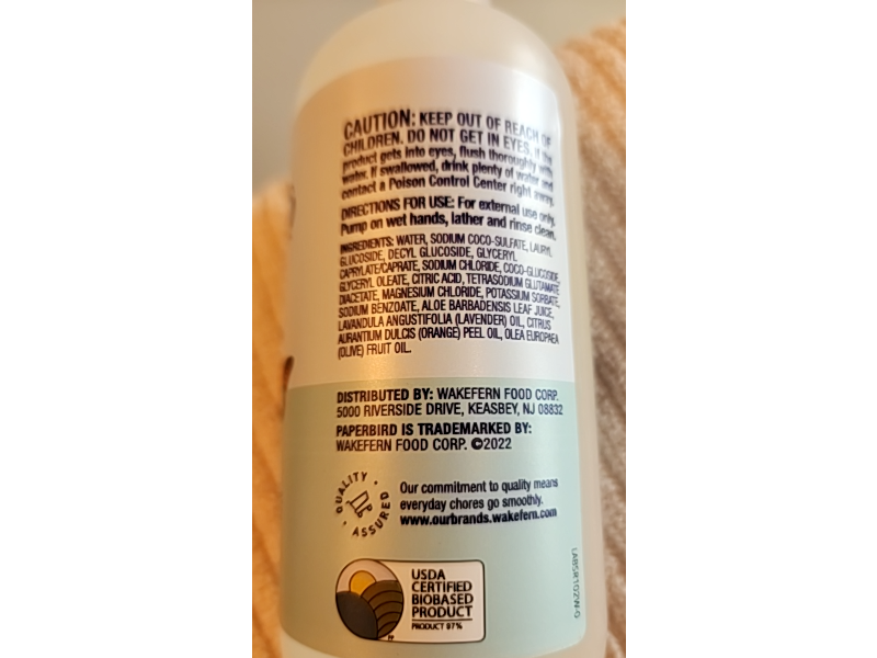 Paperbird Blue Liquid Hand Soap, Free & Clear, 12 fl oz/354 mL