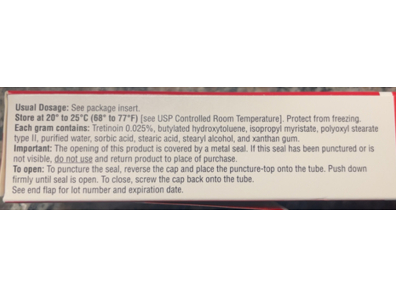 Tretinoin Cream, 0.025%, 20 g, Taro (Rx)