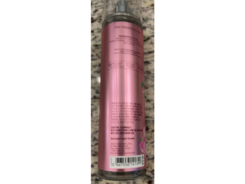 Bath & Body Works Sweet Pea Fine Fragrance Mist, 8 oz/236 mL