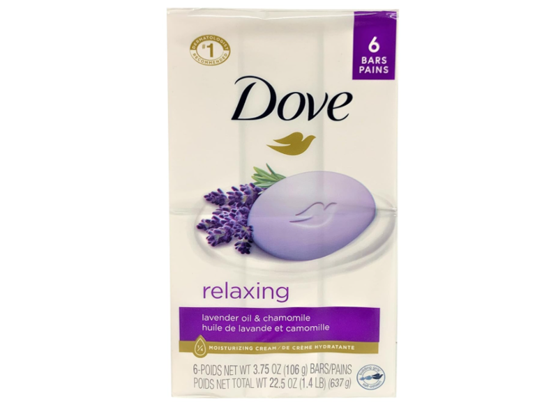 Dove Relaxing Moisturizing Cream Beauty Bar, Lavender Oil & Chamomile, 3.75 oz/106 g, Pack Of 6