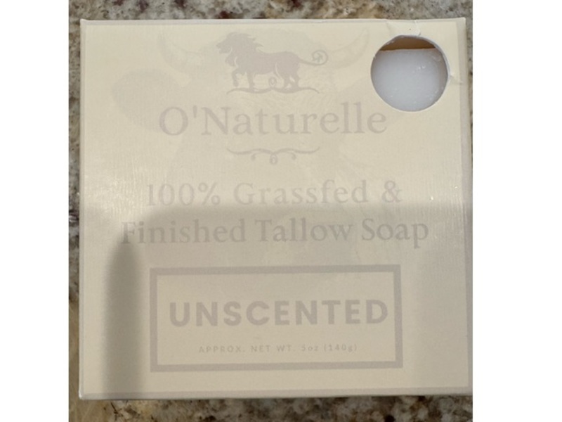 O’Naturelle 100% Grassfed And Finished Tallow Soap, Unscented, 3 oz/140 g