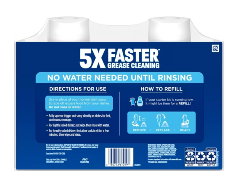 Dawn Platinum Plus Powerwash Dish Spray Refill Twin Pack, Free & Clear, Light Pear Scent, 21.5 fl oz/635 mL