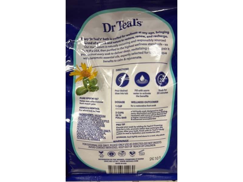 Dr Teal's Arnica Body Relief Epsom Salt, Arnica & Menthol, 3 Lbs
