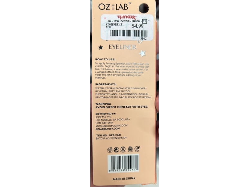 OZ LAB Fantasy Eyeliner Pen, Ultra Black, 0.02 fl oz/0.6 mL