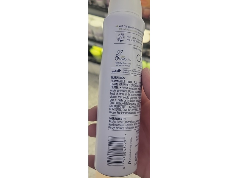 Dove Deodorant Spray, Rose Petals, 4 oz/113 g