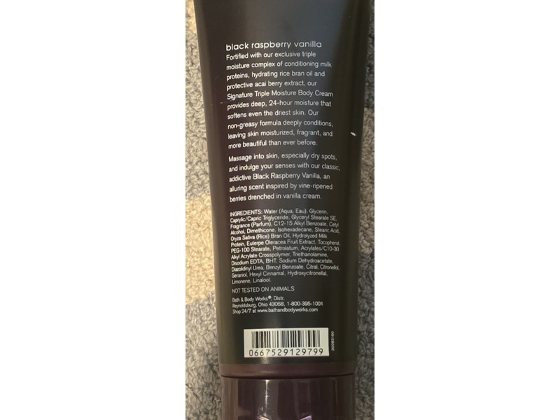 Bath & Body Works Triple Moisture Body Cream, Black Raspberry Vanilla, 8 oz/226 g