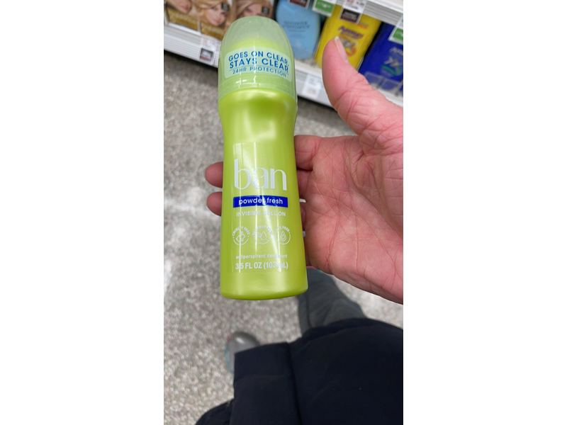 Ban Invisible Roll-On Antiperspirant Deodorant, Powder Fresh, 3.5 fl oz/103 mL