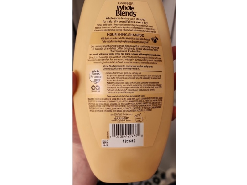 Garnier Whole Blends Nourishing Shampoo, Avocado Oil & Shea Butter Extract, 22 fl oz/650 mL
