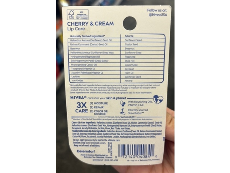 Nivea Cherry & Cream Lip Care, 4.8 g