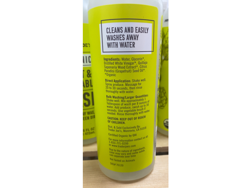 Trader Joe's Organic Fruit & Vegetable Wash, 16 fl oz/473 mL