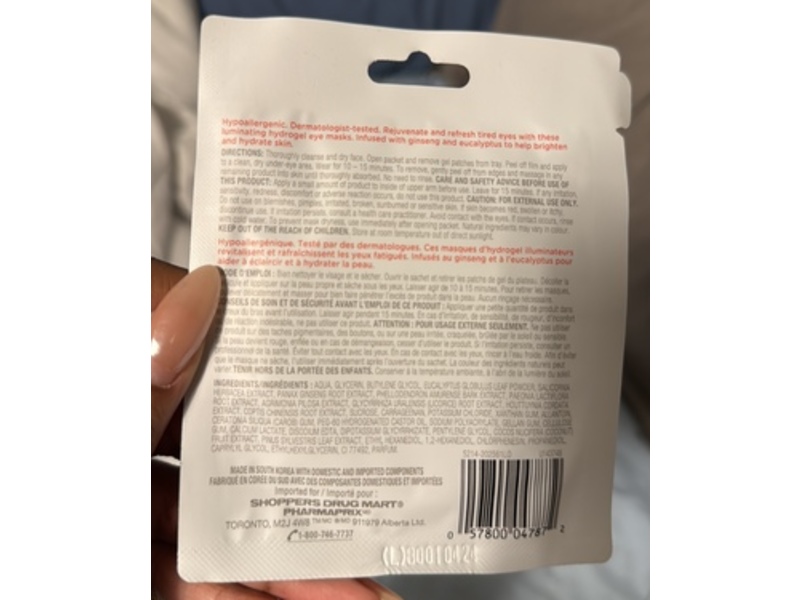 Life Brand Luminating Hydrogel Eye Mask, Ginseng & Eucalyptus, 1 Pair