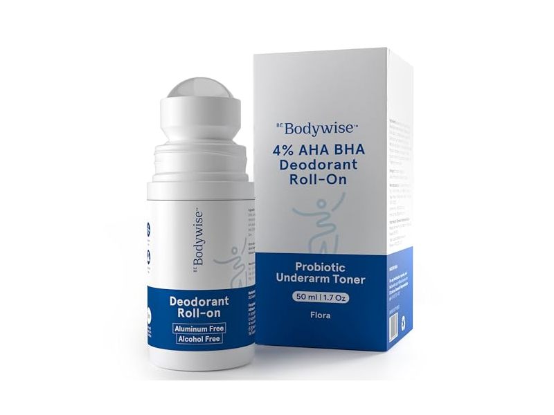 Be Bodywise 4% AHA BHA Deodorant Roll On, Flora, 1.7 oz/50 mL