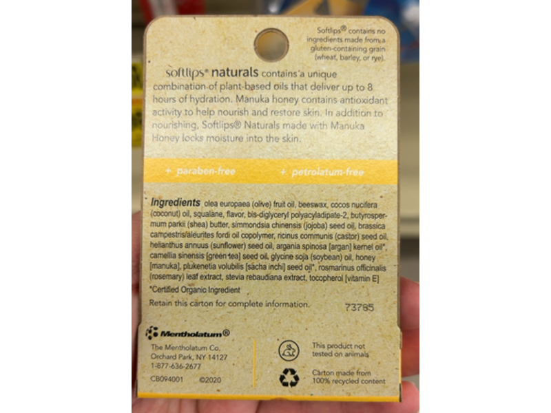 Softlips Naturals Manuka Honey Lip Balm, Honey Mint, 0.15 oz/4.2 g, Pack of 3