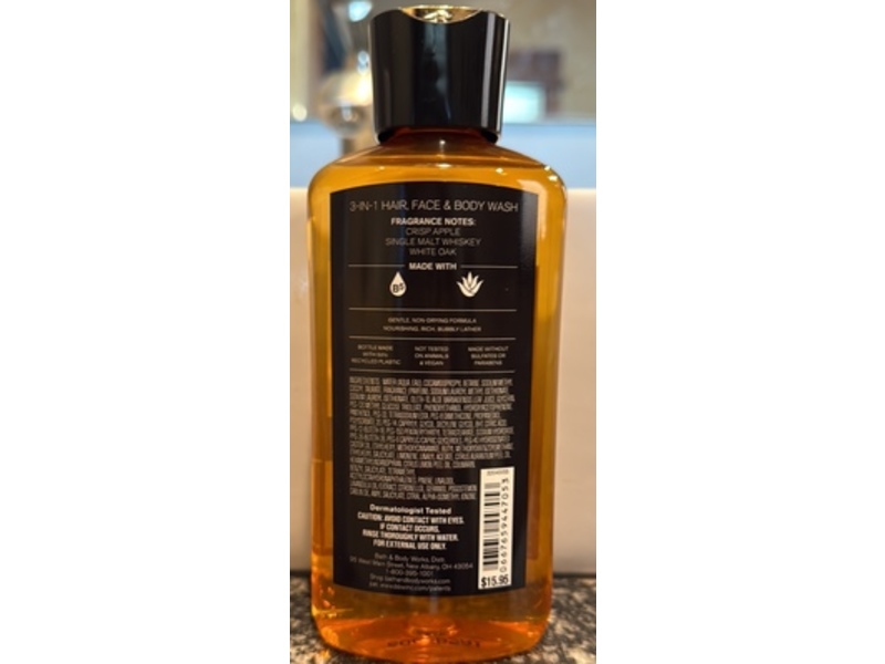Bath & Body Works 3-In-1 Hair, Face & Body Wash, Whiskey Reserve, 10 fl oz/295 mL.
