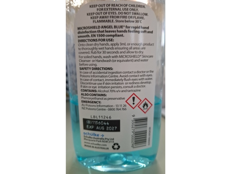 Schulke Angel Blue Antimicrobial Hand Gel, 500 mL