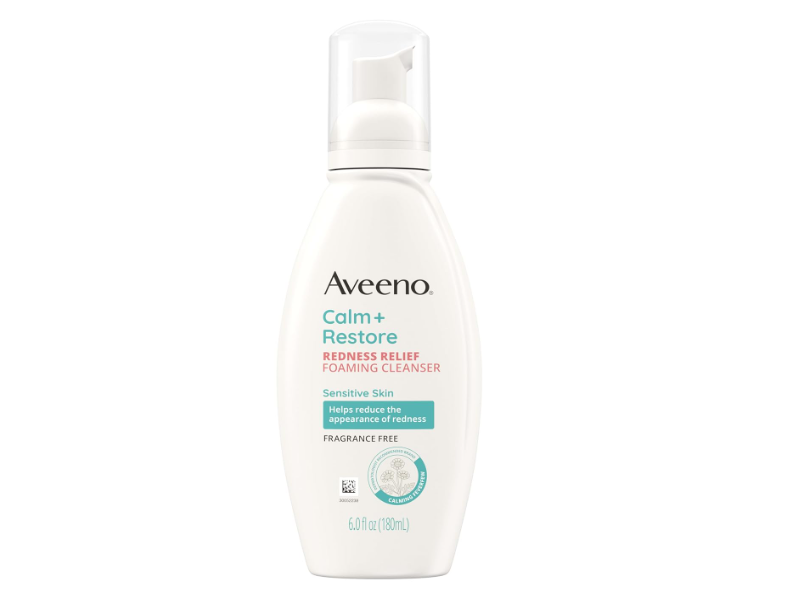 Aveeno Calm + Restore Redness Relief Foaming Cleanser, Fragrance Free, 6 fl oz/180 mL