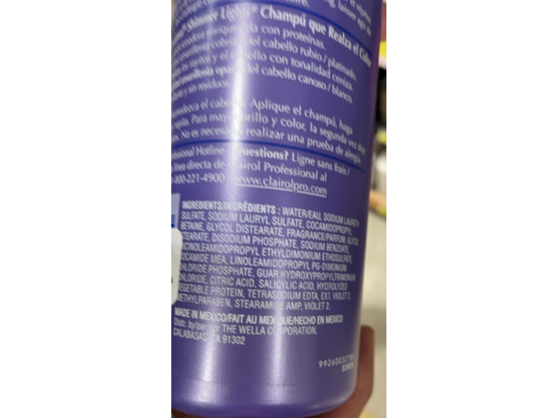 Clairol Professional Shimmer Lights Shampoo, Blonde & Silver, 16 fl oz/473 mL