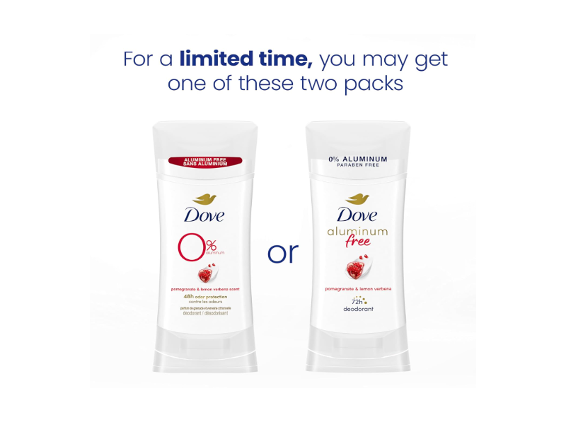 Dove Aluminum Free Deodorant, Pomegranate & Lemon Verbena, 2.6 oz/74 g, Pack Of 3