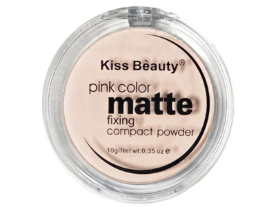 Kiss Beauty Matte Fixing Compact Powder, Pink Color, 0.35 oz/10 g