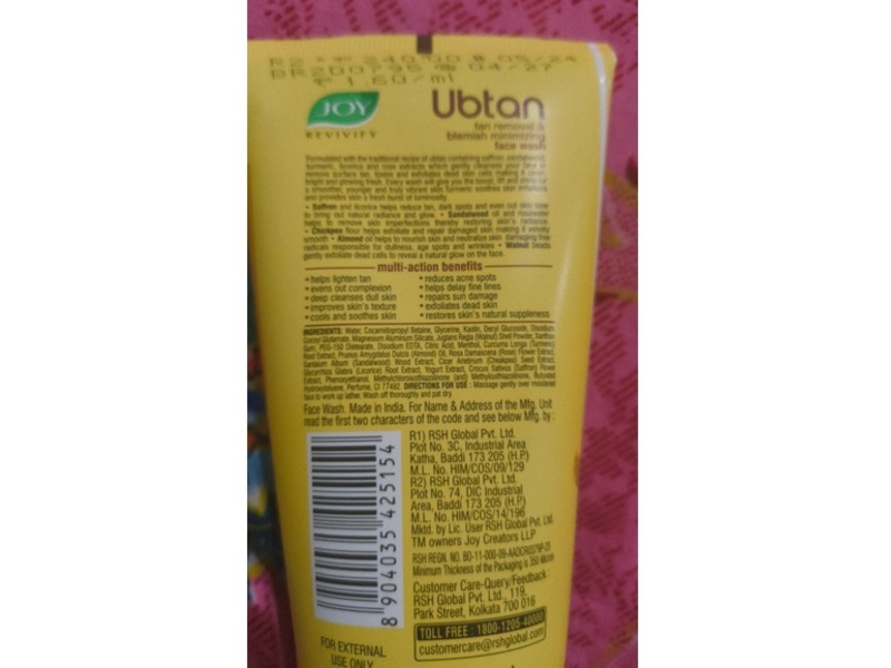 Joy Revivify Ubtan Tan Removal & Blemish Minimizing Face Wash, Saffron Sandalwood & Turmeric, 150 mL, Pack of 2