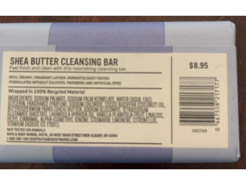 Bath & Body Works Shea Butter Cleansing Bar, Lavender + Vanilla, 5 oz/141.75 g