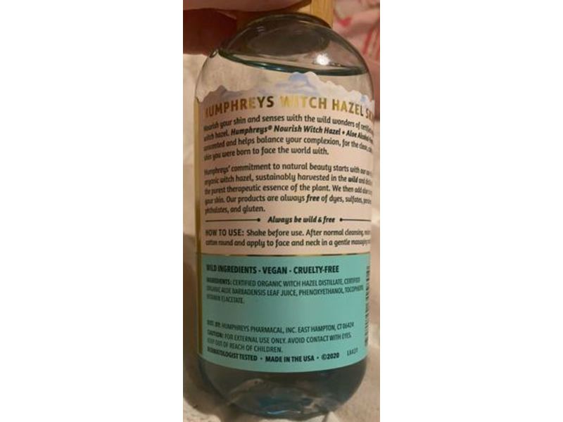 Humphreys Witch Hazel Alcohol-Free Toner, Aloe, 8 fl oz