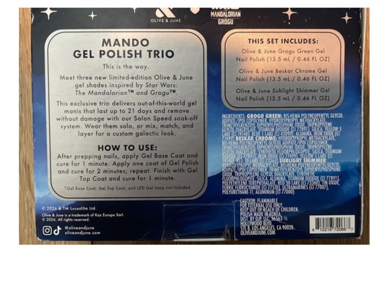 Olive & June Star Wars Mando Gel Polish Trio, Grogu Green, Beskar Chrome & Sublight Shimmer, 0.46 fl oz/13.5 mL, Pack Of 3