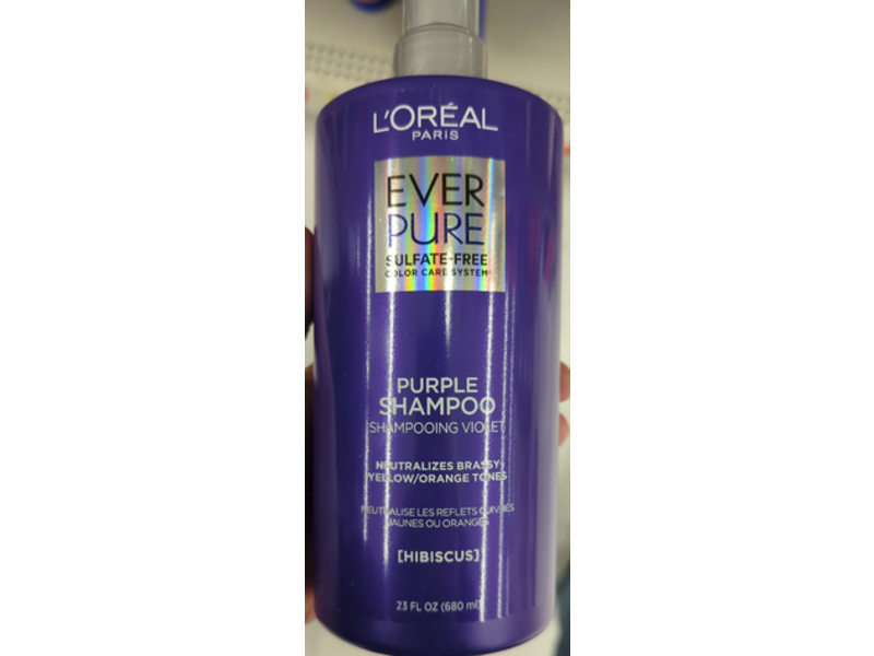 L'oreal Paris Everpure Sulfate Free Purple Shampoo, Hibiscus, 23 fl oz/680 mL