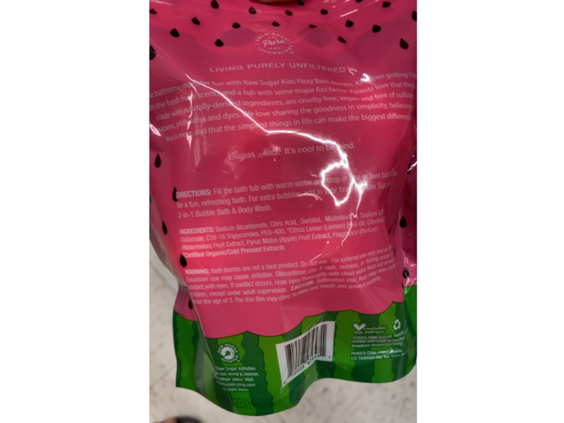 Raw Sugar Kids Fizzy Bath Bombs, Watermelon Lemonade, 1.5 oz/42 g, 6 Count