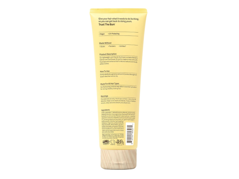 Sun Bum Revitalizing Anti Frizz Air Dry Cream, Banana Extract & Sunflower Oil, 6 fl oz/177 mL