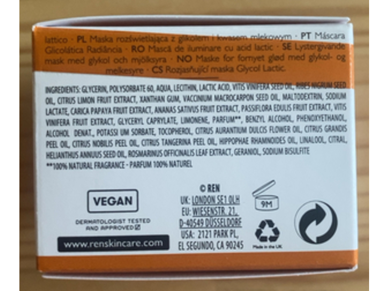 REN Clean Skincare Glycol Lactic Radiance Renewal Mask, AHA, 0.5 fl oz/15 mL