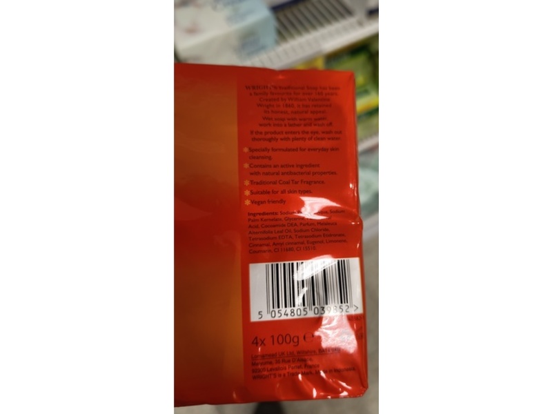 Wright's Traditional Soap, Coal Tar Fragrance, 100g, 4 Count