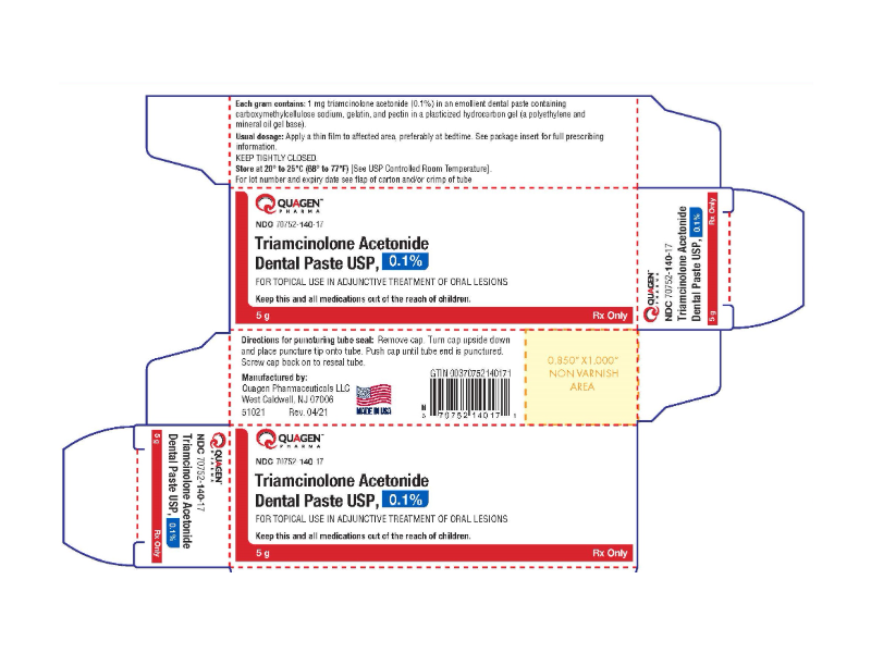 Triamcinolone Acetonide Dental Paste USP, 0.1%, 5 g, Quagen Pharma (RX)
