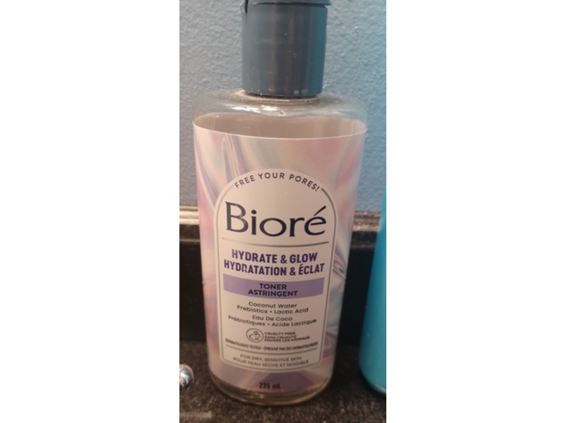 Biore Hydrate & Glow Toner, Coconut Water Prebiotics + Lactic Acid, 8 fl oz/235 mL