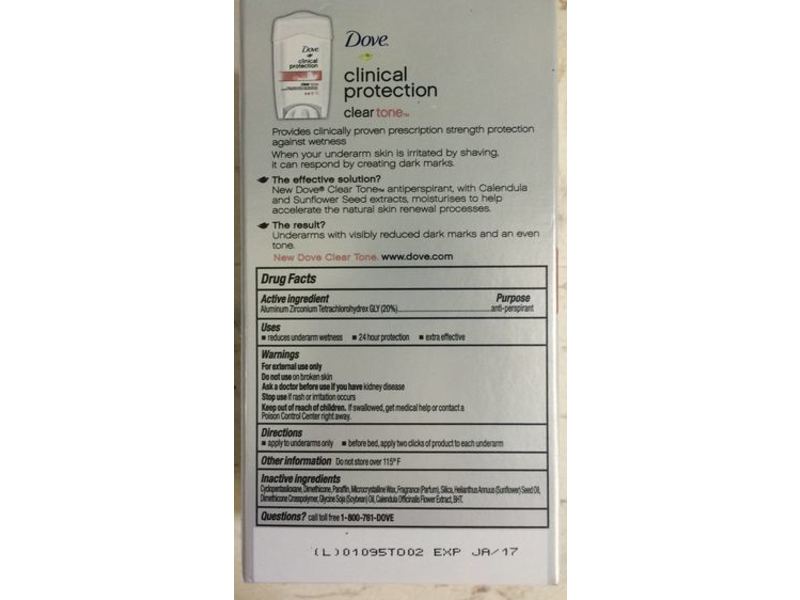Dove Clinical Protection Antiperspirant/Deodorant, Clear Tone Skin Renew, 1.7 oz/48 g, Pack Of 3