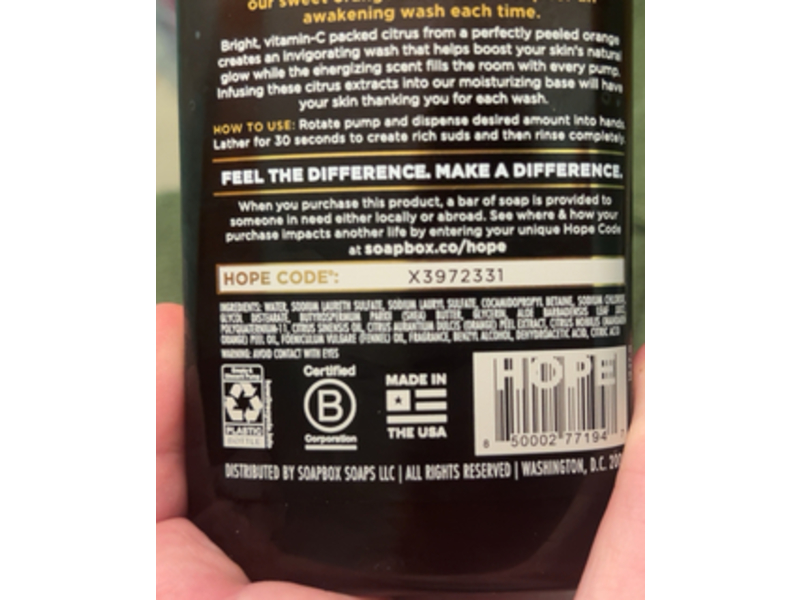 Soapbox Moisturizing Hand Soap, Sweet Orange Citrus Moisturizing, 8 fl oz/237 mL, Pack Of 6