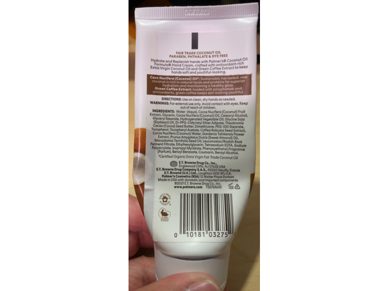 Palmer's Coconut Oil Formula Moisturizing Hand Cream, Vitamin E, Green Coffee, 3.4 oz/96 g